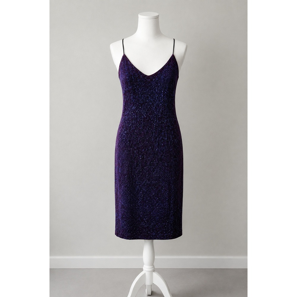 Jodi Kristopher Purple Blue Glitter Mini Dress Low Back V-Neck Spaghetti Strap S